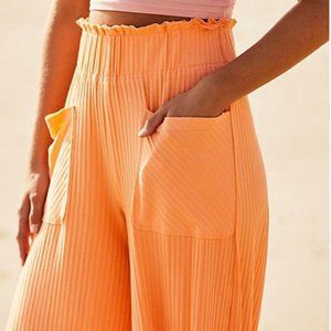 Free People Blissed Out Wide Leg Pants Neon Peach